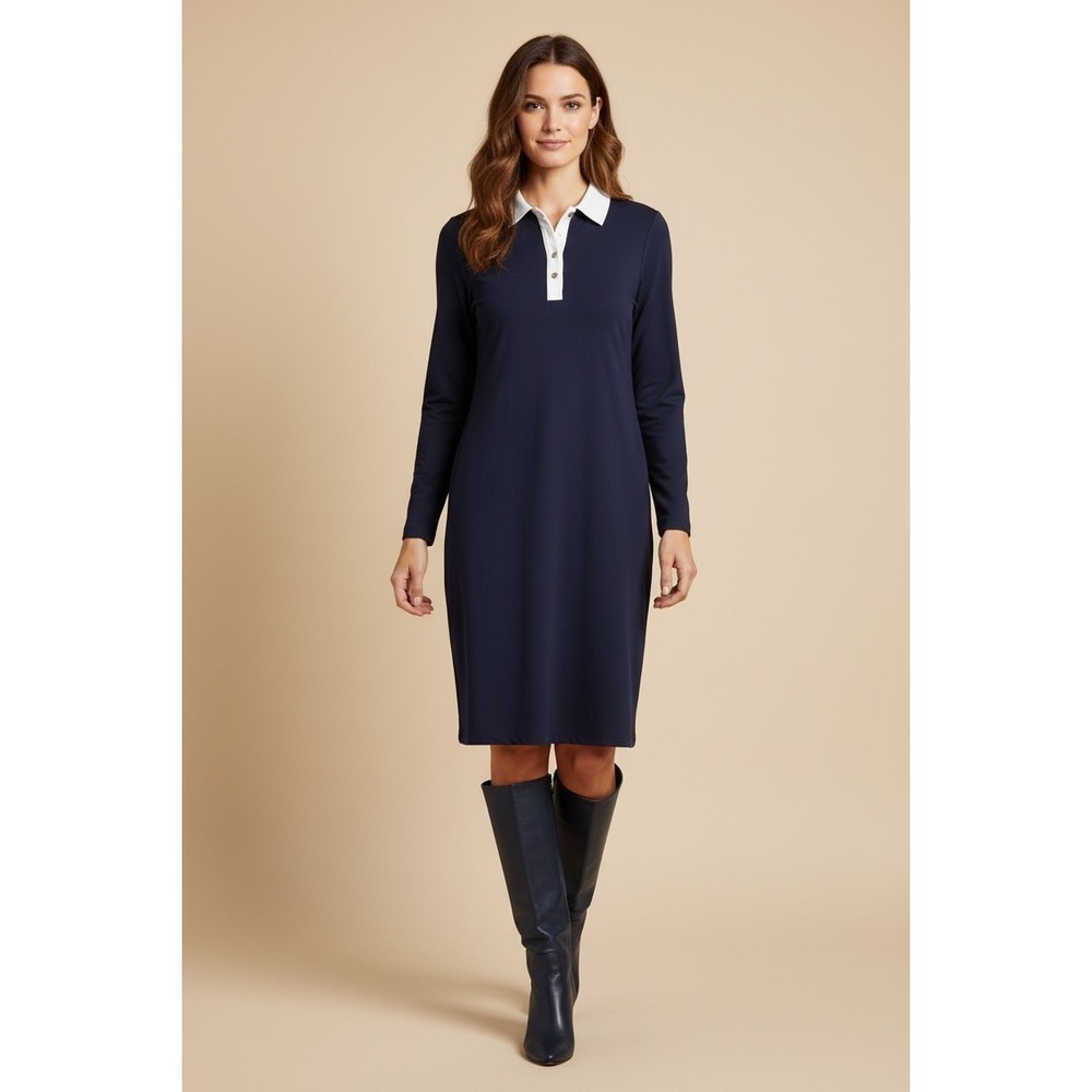 Ralph Lauren Dress Navy‎ Blue White Gold Button Down Size 4